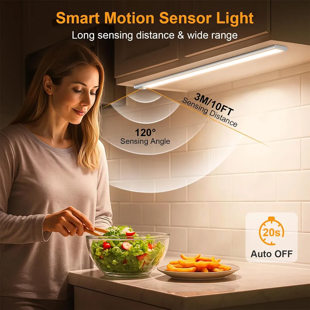 Gritin rechargeable under cabinet lighting with motion sensor and three color temperatures