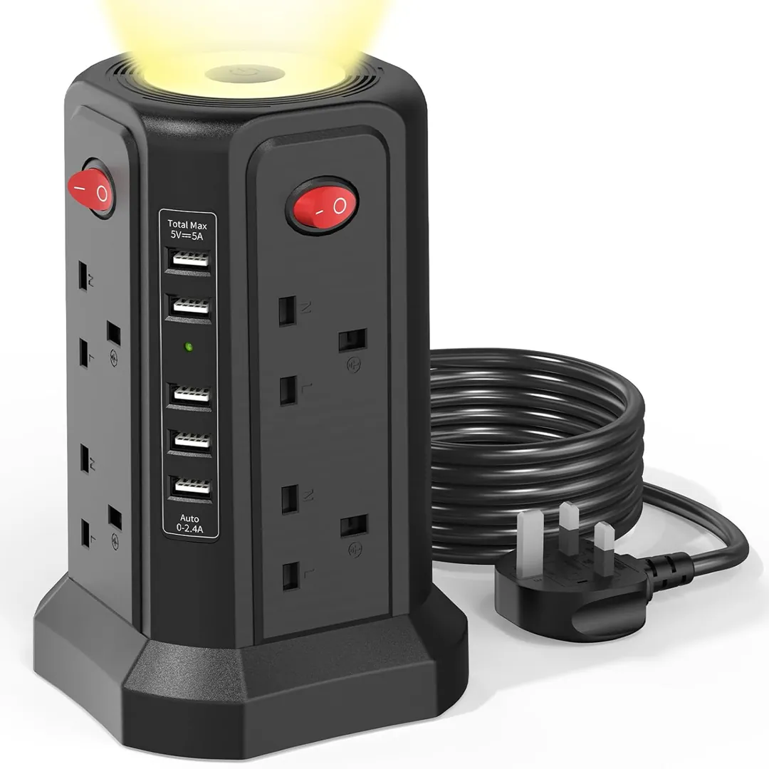 Tower extension lead with USB slots and night light product card