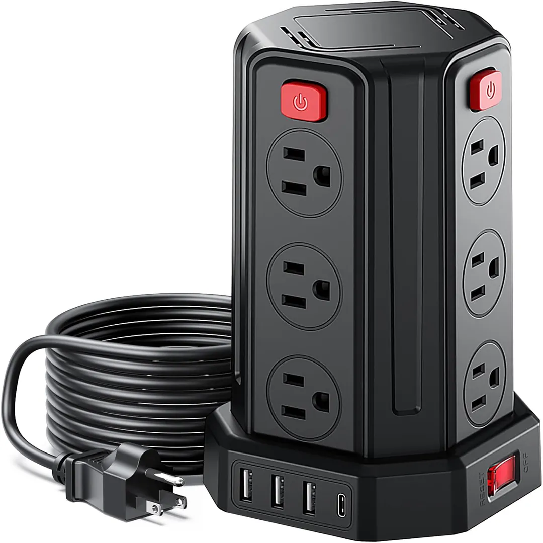 SMALLRT tower power bar with surge protector and USB C ports