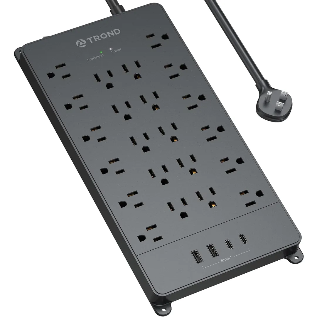 TROND power bar surge protector with USB C and widely spaced outlets