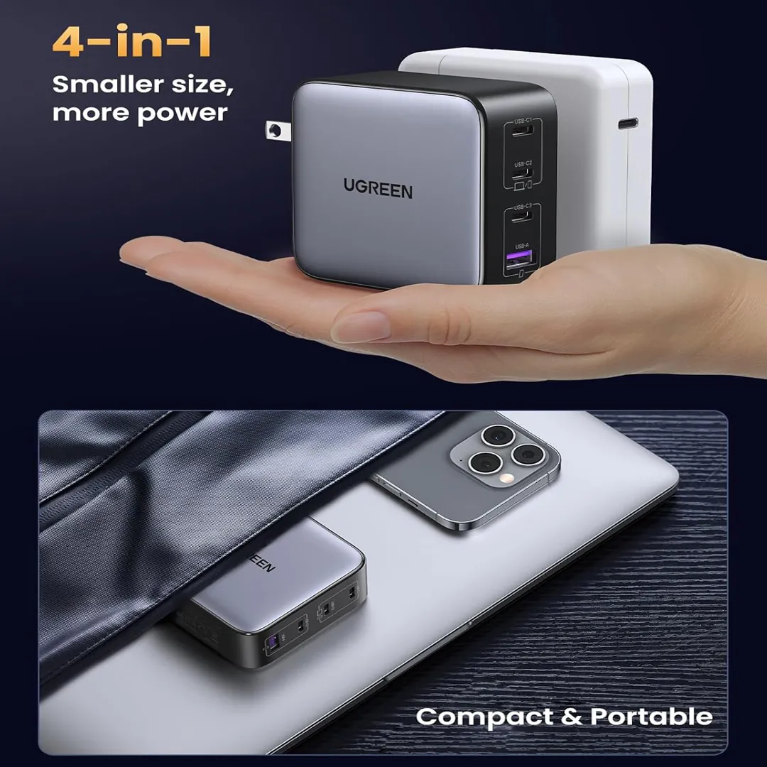 UGREEN Nexode 100W USB C Charger 4-port GaN fast charger on desk setup