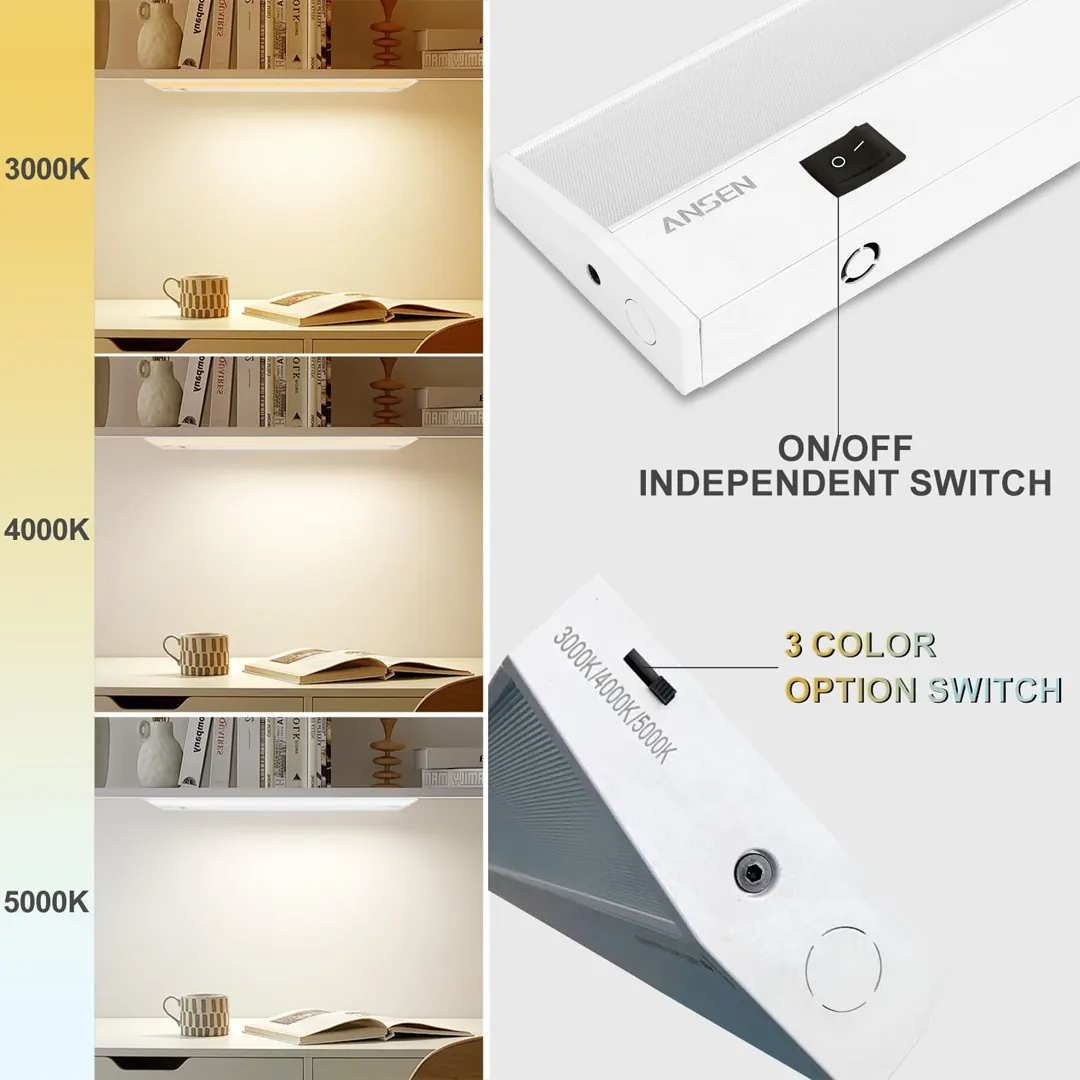 Ansen hardwired dimmable cabinet light with high CRI and three color settings