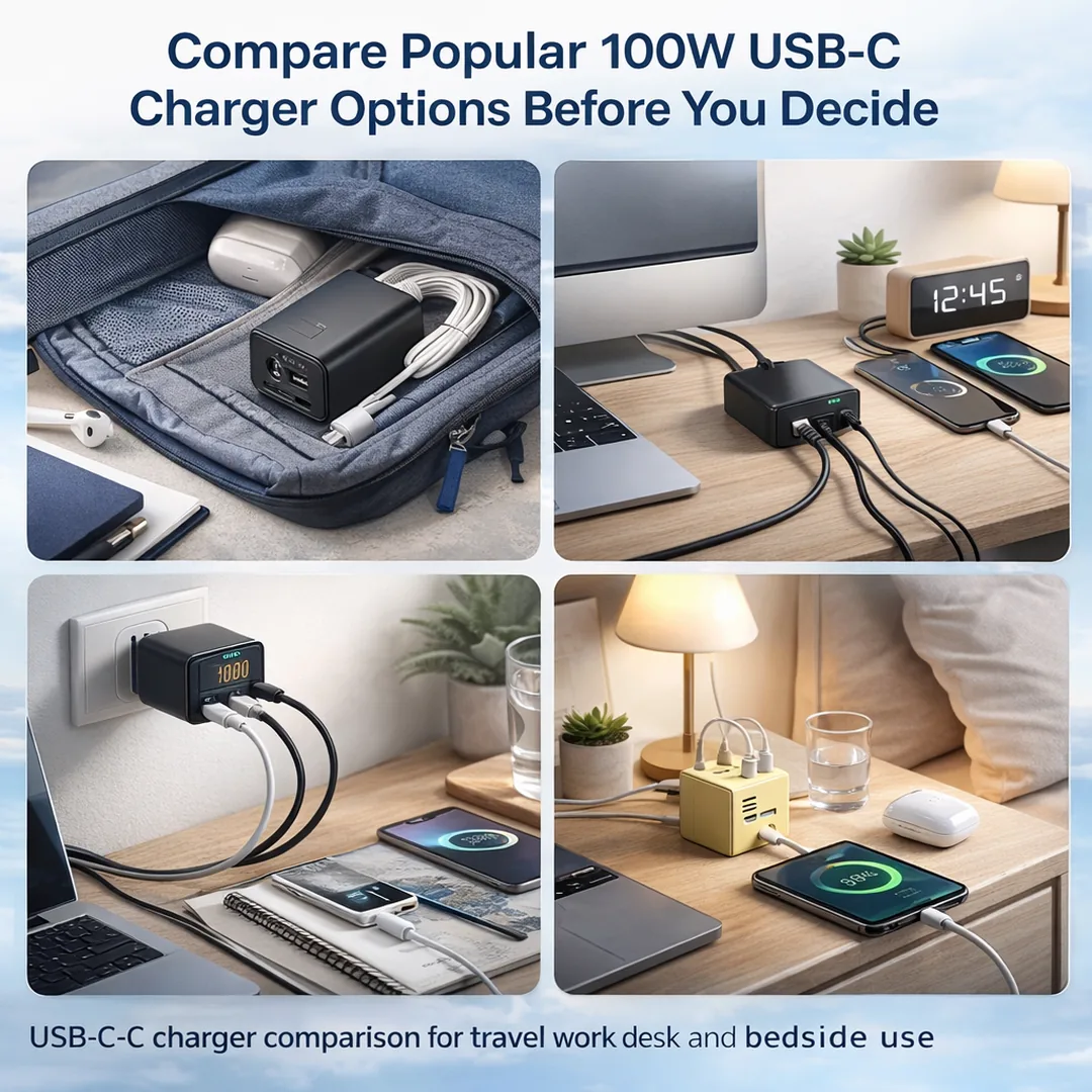 USB-C charger comparison for travel work desk and bedside use