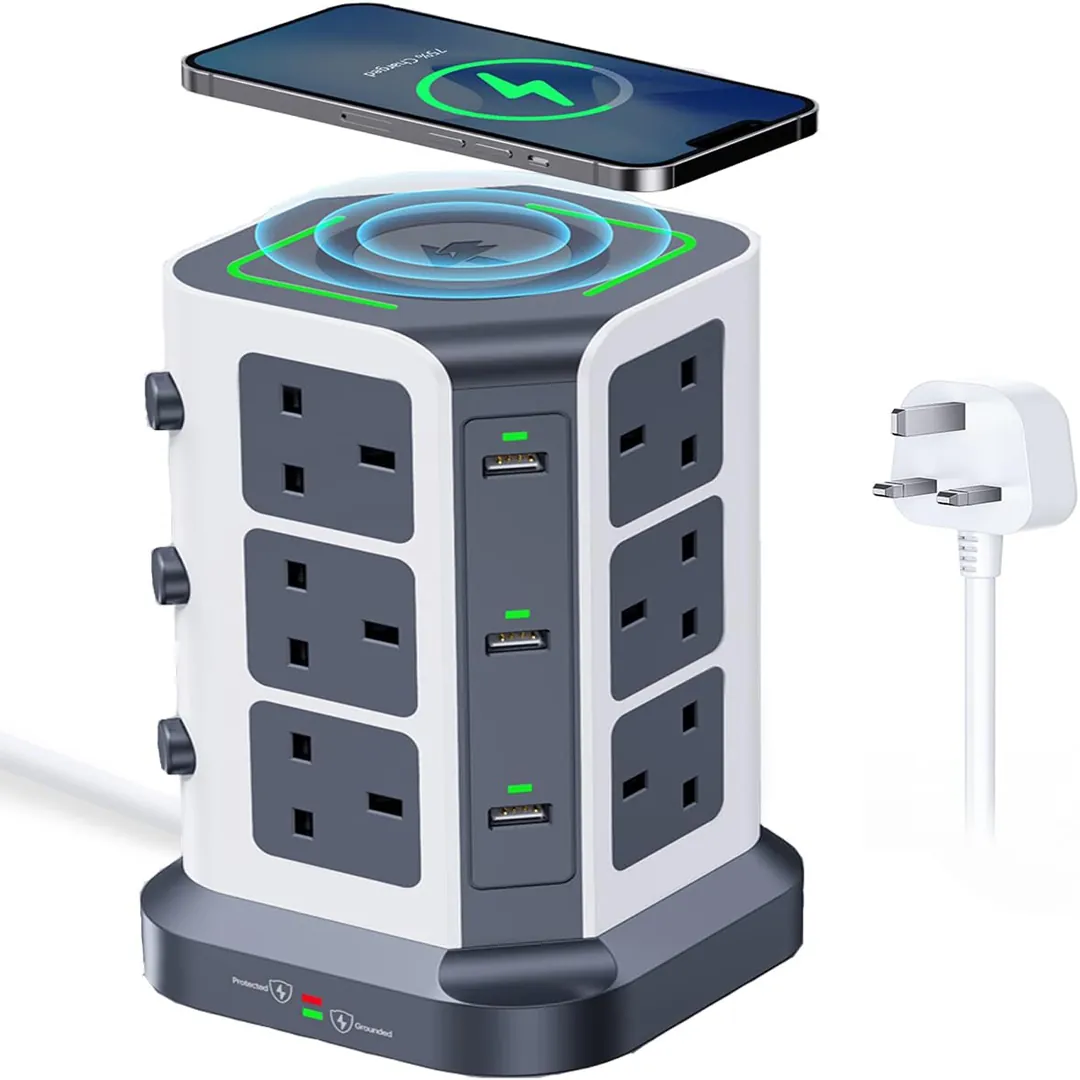 Tower extension lead with wireless charger and multiple USB ports product image