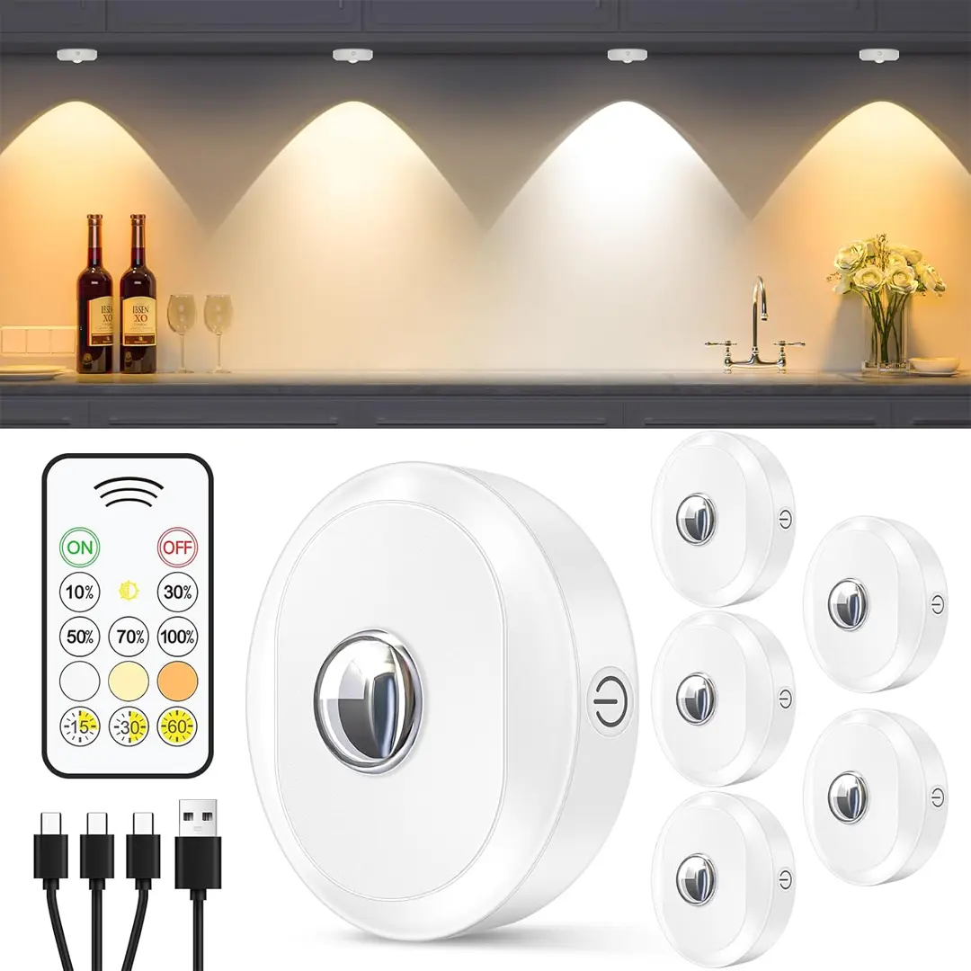 WILLED rechargeable puck lights with remote 6 pack product card